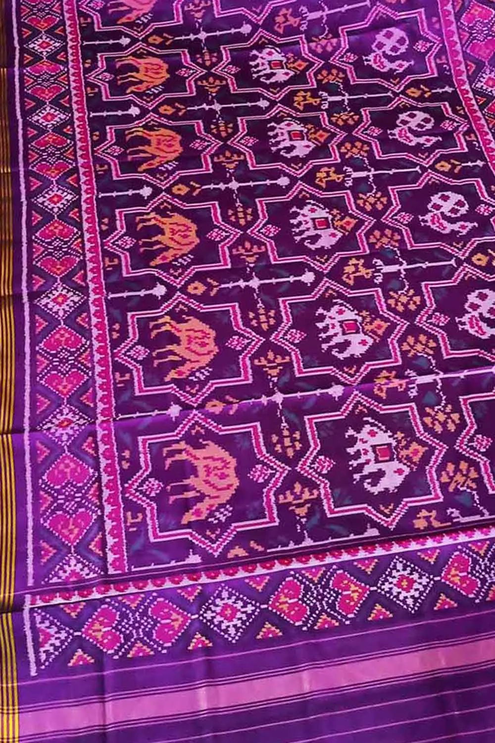 Purple Handloom Semi Patan Patola Pure Silk Dupatta