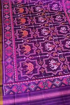 Purple Handloom Semi Patan Patola Pure Silk Dupatta