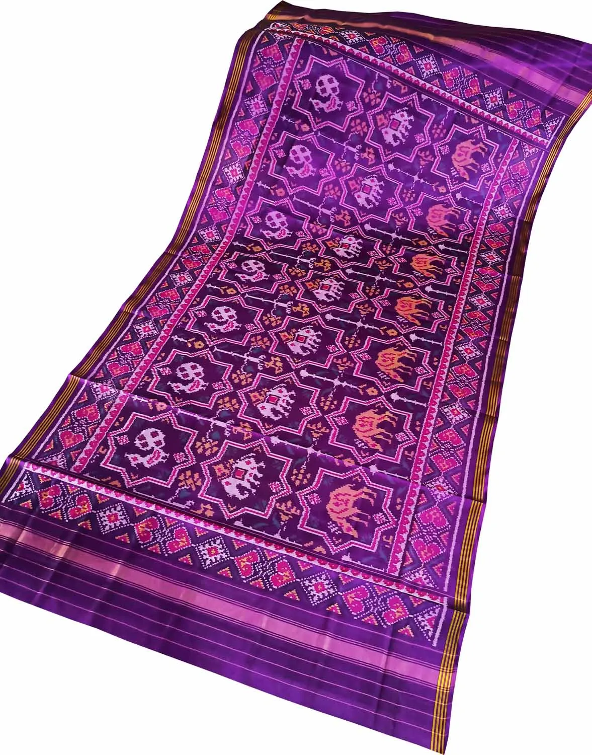 Purple Handloom Semi Patan Patola Pure Silk Dupatta