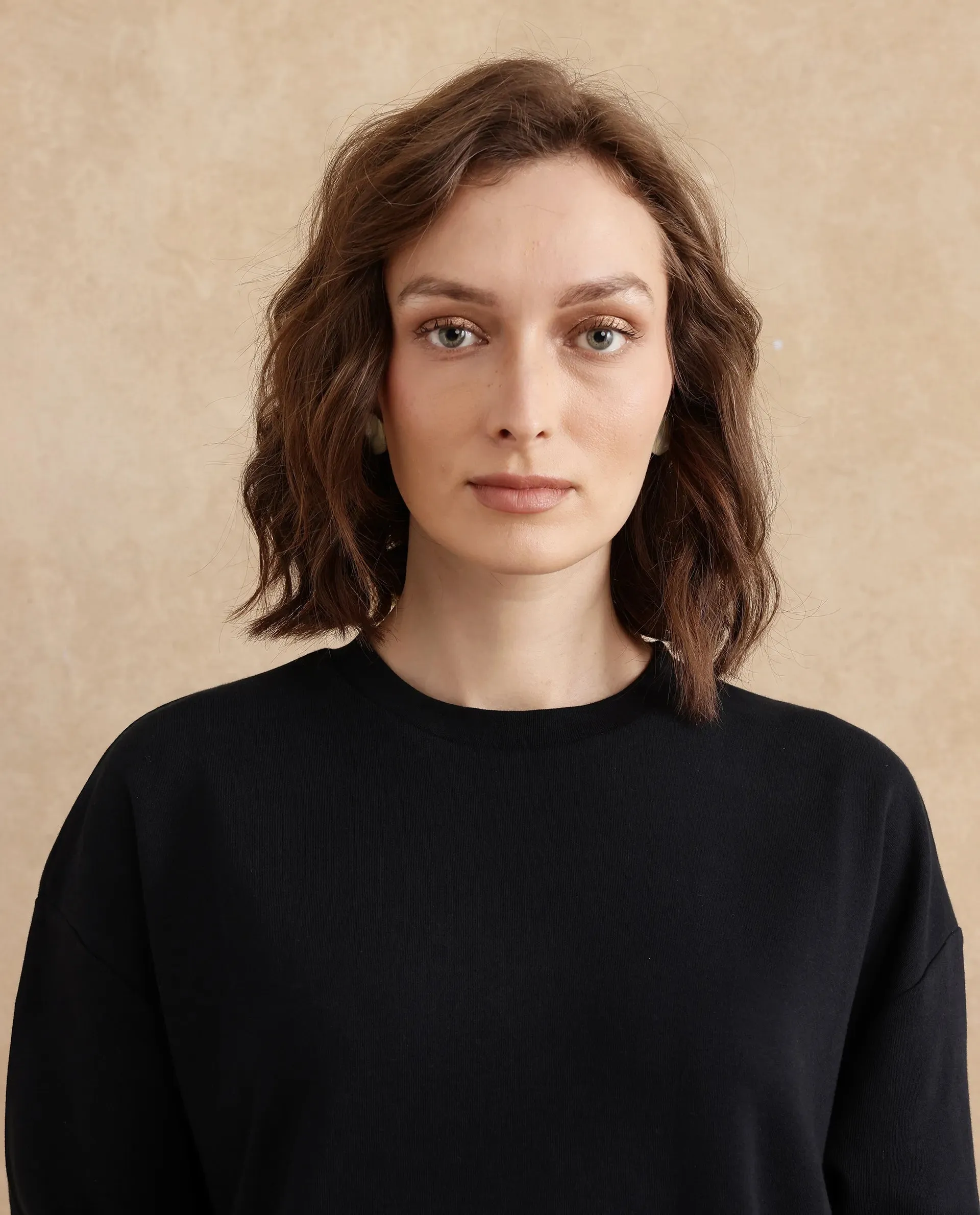 Rareism Women Snappy Black Cotton Blend Fabric Full Sleeve Crew Neck Button Closure Relaxed Fit Plain Sweatshirt