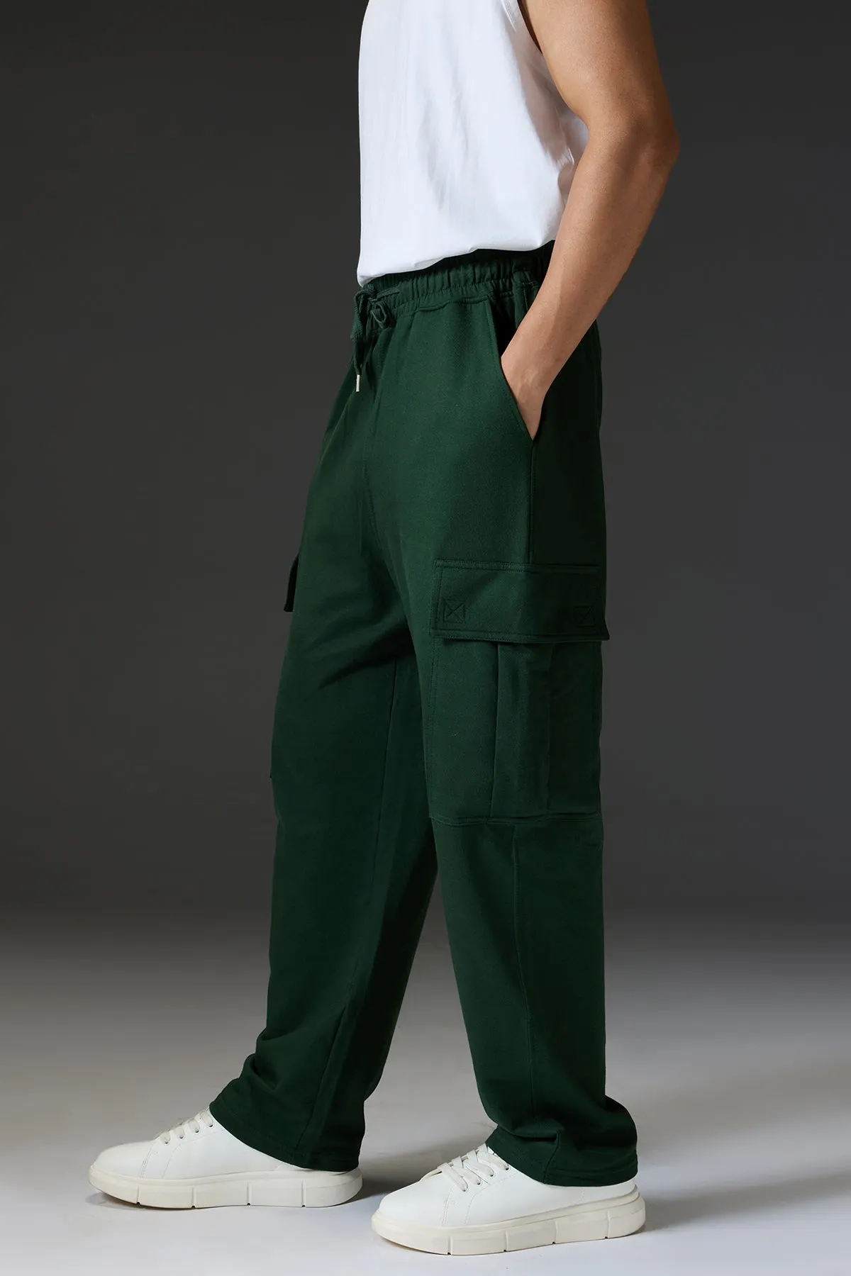 Relaxed Fit Cotton Knitted Men's Jogger Cargos - Olive