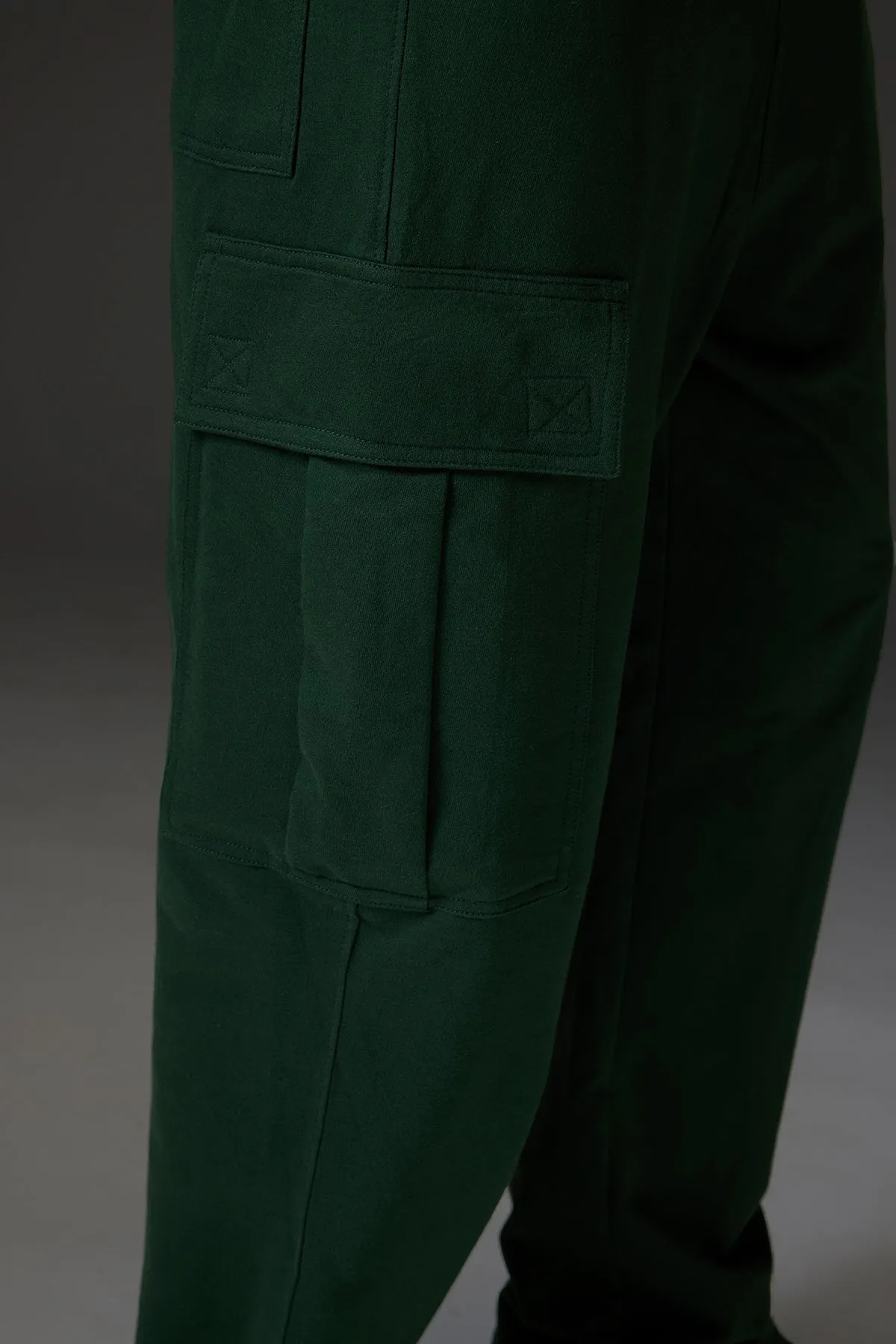 Relaxed Fit Cotton Knitted Men's Jogger Cargos - Olive