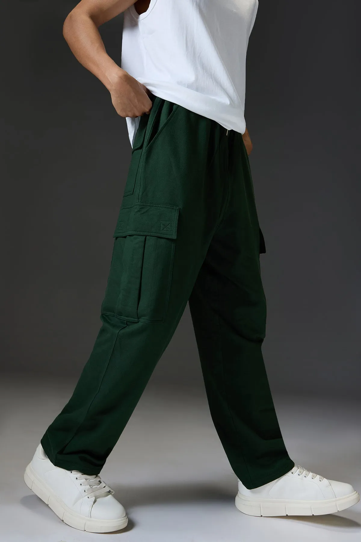 Relaxed Fit Cotton Knitted Men's Jogger Cargos - Olive
