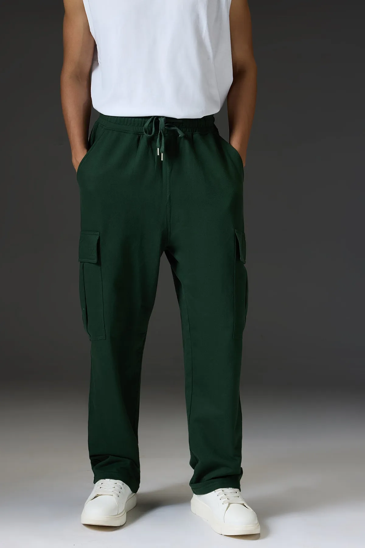 Relaxed Fit Cotton Knitted Men's Jogger Cargos - Olive