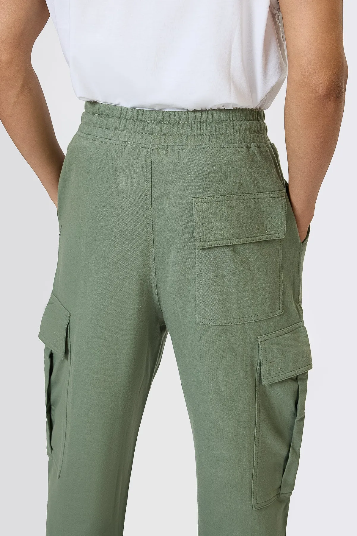 Relaxed Fit Cotton Knitted Men's Jogger Cargos - Sage Green
