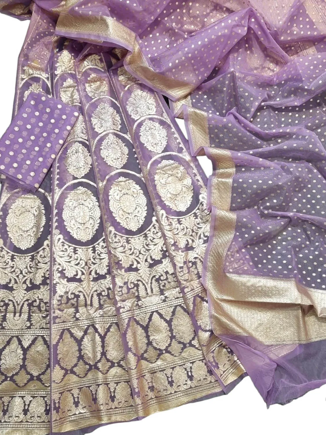 Unstitched Regal Purple Banarasi Organza Silk Lehenga Set - Elegant Ethnic Wear