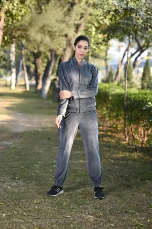 Velvet Collar Tracksuit for women With Zipper (Grey)