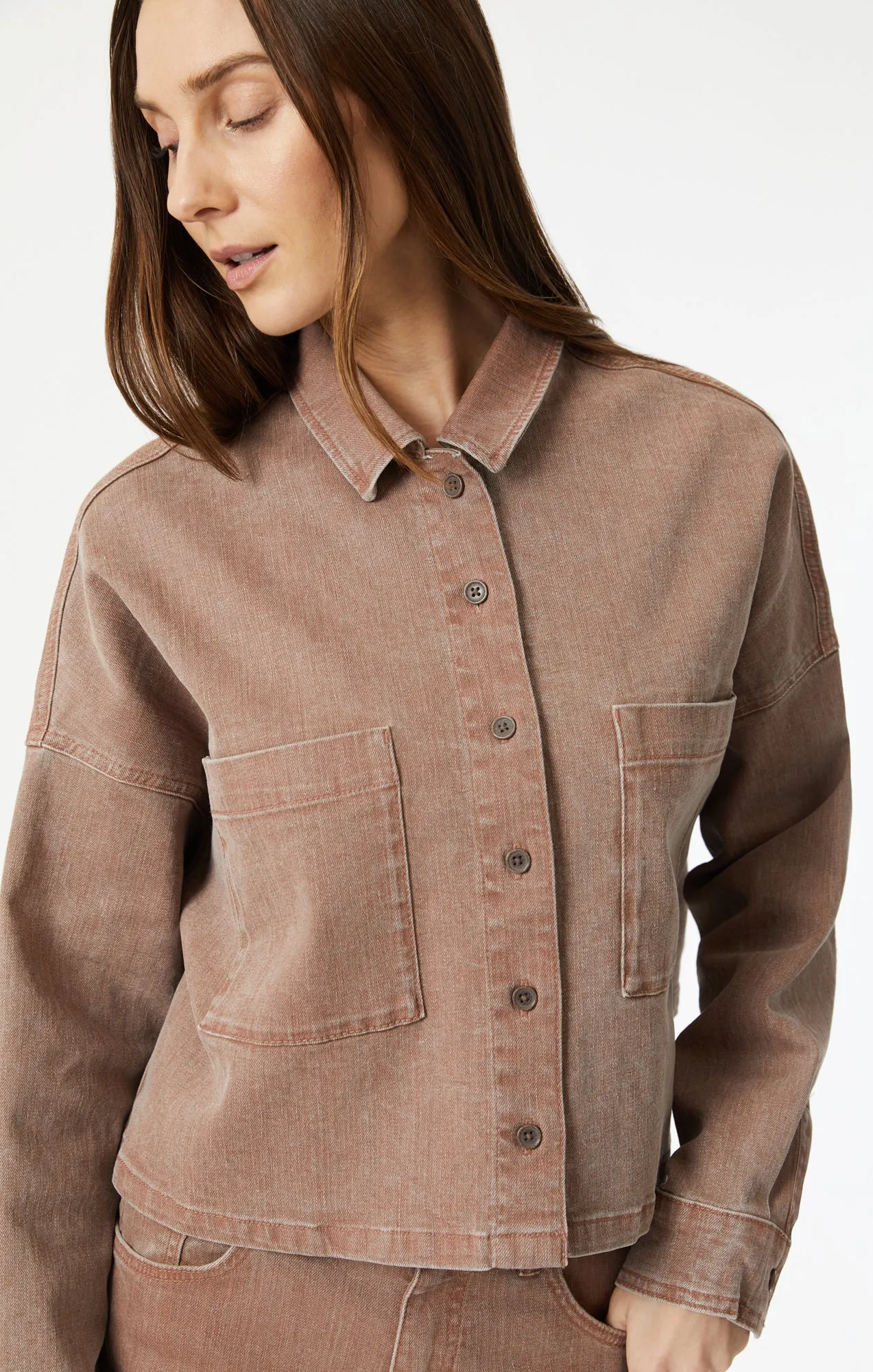 VIVI CROP LONG SLEEVE SHIRT IN ROSE NATURAL DYE