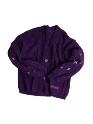 Wenkouban-Spring Casual Outfits Y2K Outfits Star Embroidered Print Cable Knit V Neck Cardigan