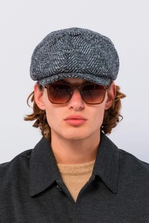Wool Blend Chevron Newsboy Cap - Dark Grey