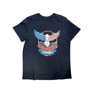 Wrangler Women's American Flag Eagle Black Tee Shirt