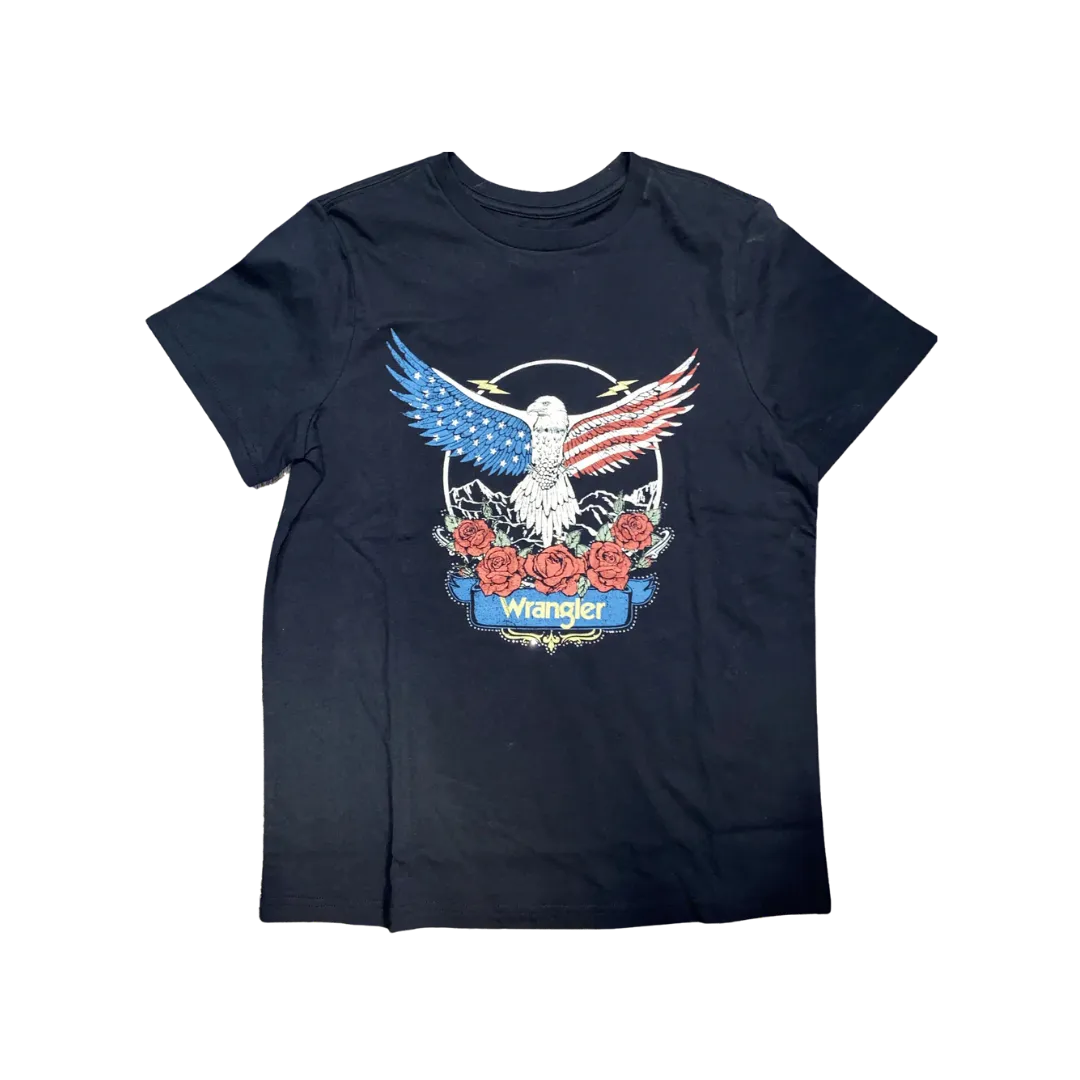 Wrangler Women's American Flag Eagle Black Tee Shirt