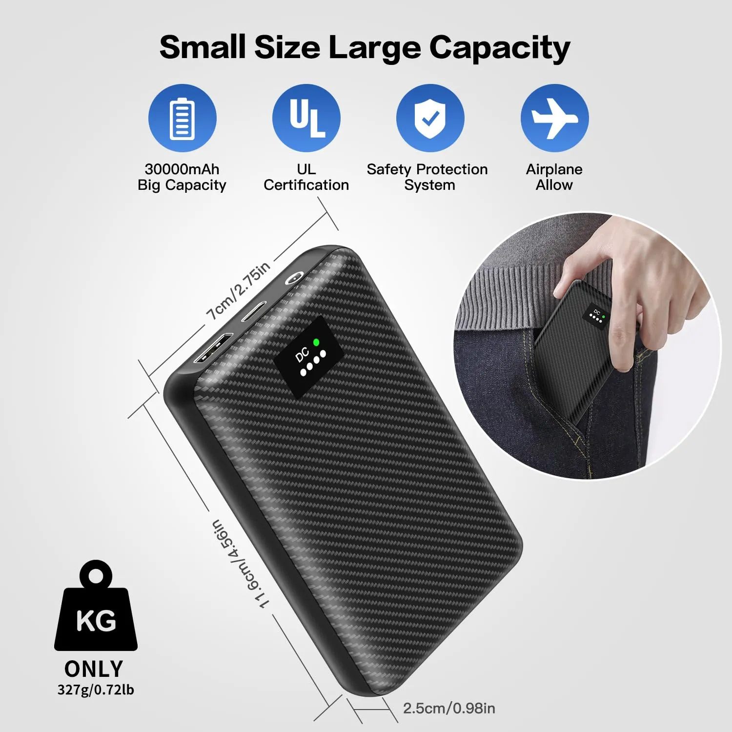 YMTHE 7.4V Heated Vest Battery Pack, 30000mAh Portable Charger with DC and USB Output Ports for Heated Jacket,Coat,Pants and Heating Clothing