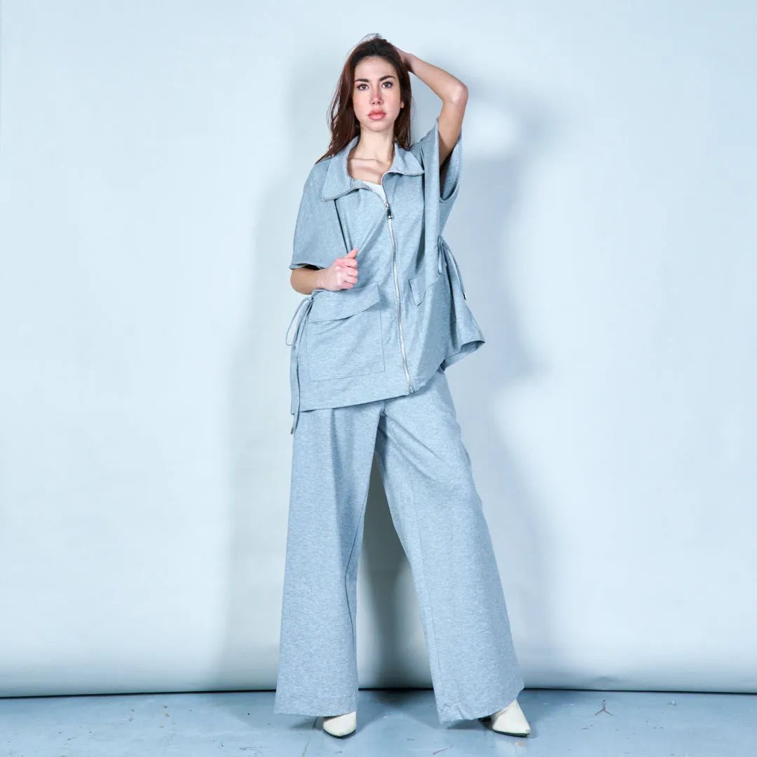 Zip-up short-sleeve hoodie with pockets wholesale