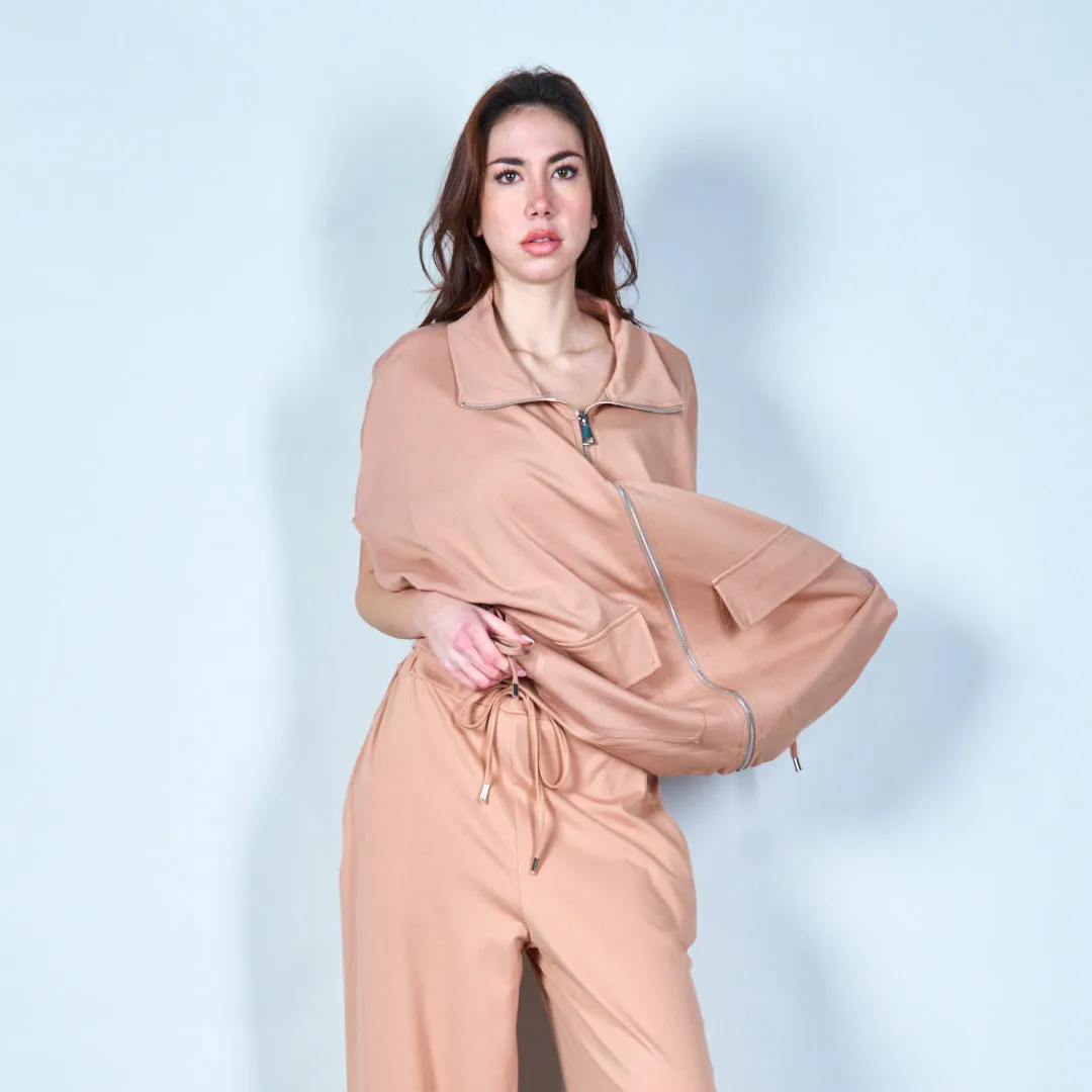 Zip-up short-sleeve hoodie with pockets wholesale