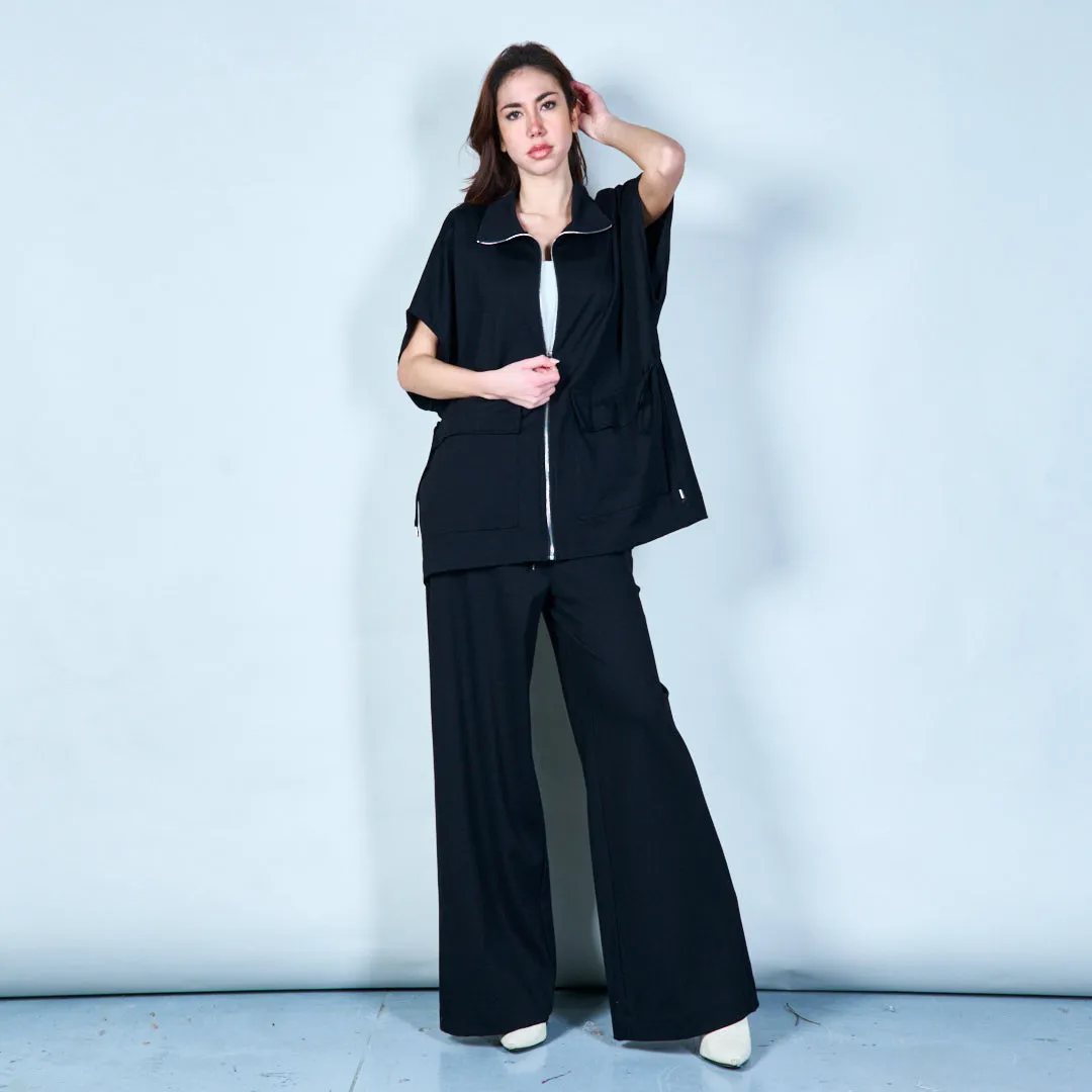 Zip-up short-sleeve hoodie with pockets wholesale